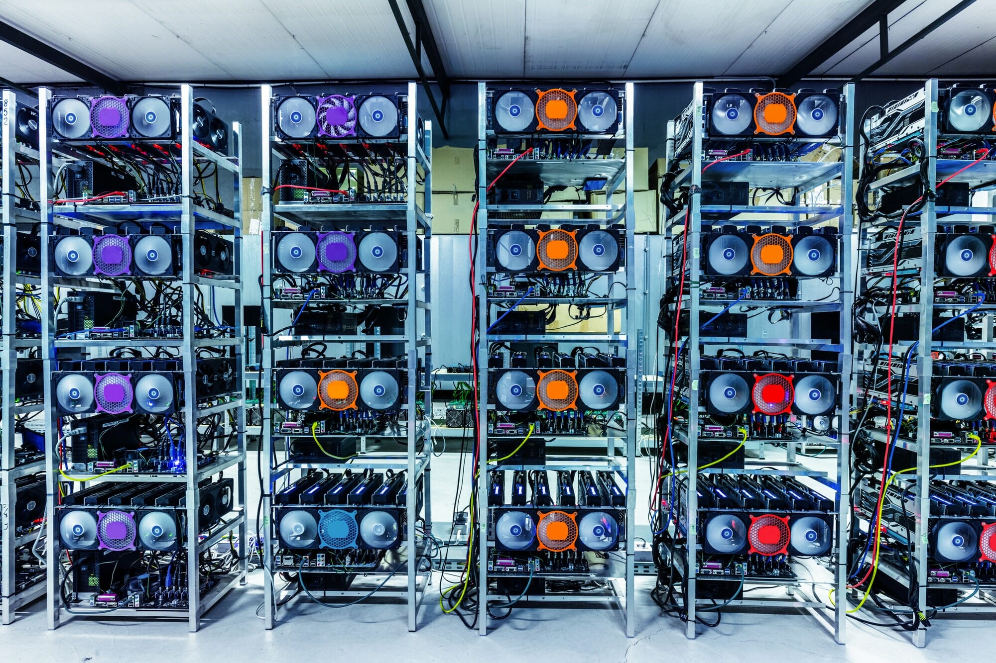 Bitcoin and crypto mining farm. Big data center.